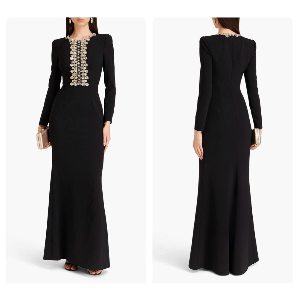 NWT Jenny Packham Crystal Embellished Stretch Cady Maxi Dress $4005